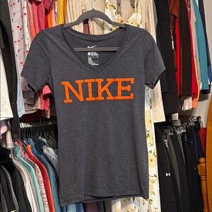 Nike Gray Fitted Short Sleeve Tee with Orange Logo
